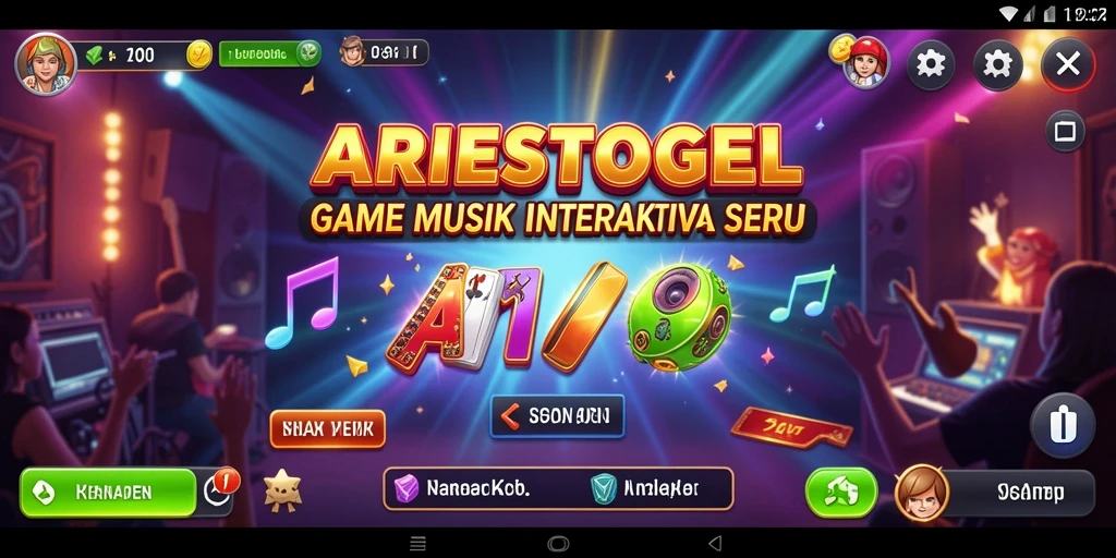 Tampilan permainan interaktif ARIESTOGEL dengan berbagai alat musik.