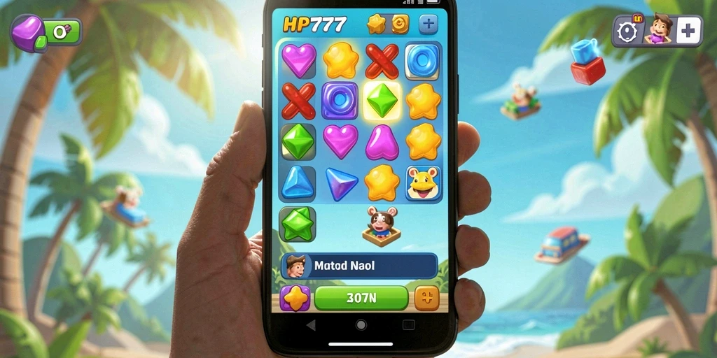 Tampilan gameplay Match-3 yang menarik dan menawan.