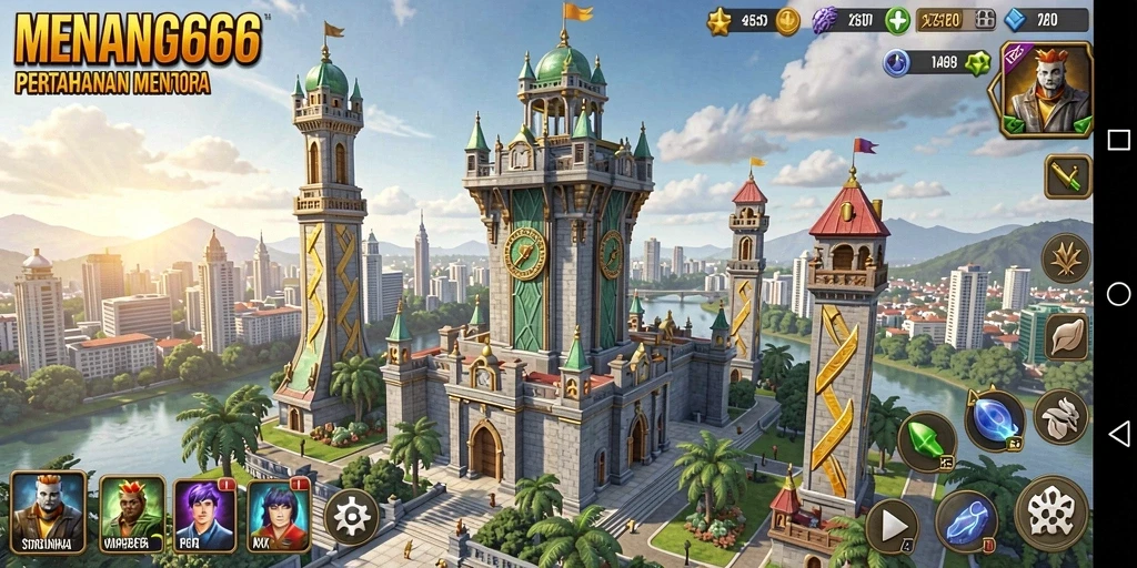 Tampilan gameplay MENANG666 yang menampilkan aksi menara pertahanan.