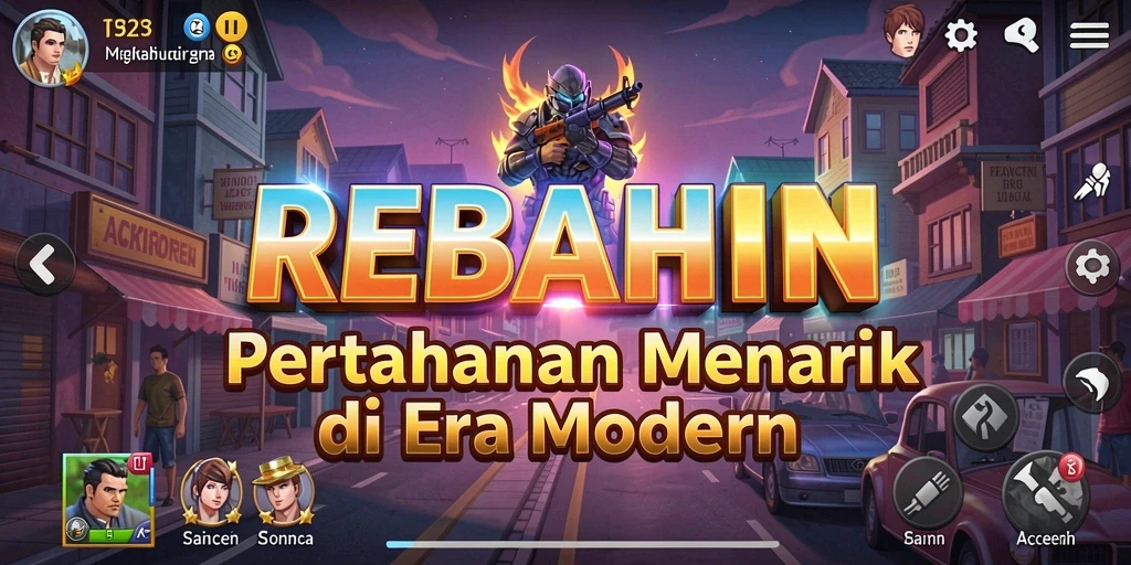 Tampilan gameplay REBAHIN dengan menara berstrategi dan musuh yang menyerang.
