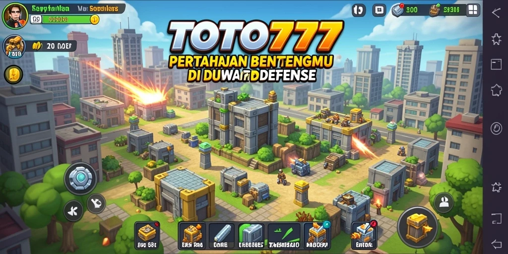 Tampilan gameplay Tower Defense yang menarik di TOTO777 dengan menara dan musuh.